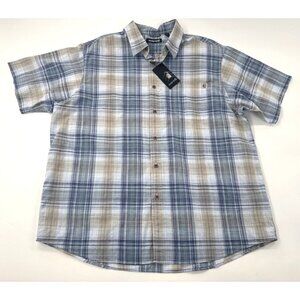 Solaris Shirt Mens XL Blue Plaid Button Up Short Sleeve Hiking Lightweight NEW